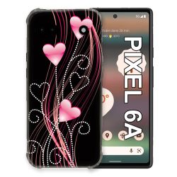 Coque Pour Google Pixel 6A Amour Coeur Rose Montant sur Noir