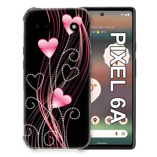 Coque Pour Google Pixel 6A Amour Coeur Rose Montant sur Noir
