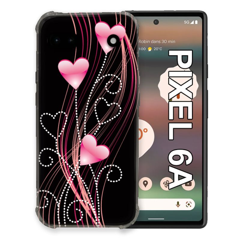 Coque Pour Google Pixel 6A Amour Coeur Rose Montant sur Noir