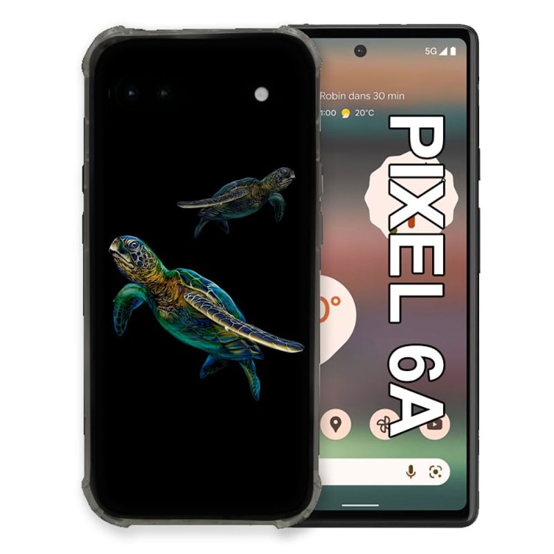 Coque Pour Google Pixel 6A Animal Tortue Noire multicolore