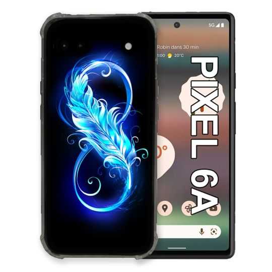 Coque Pour Google Pixel 6A Texture Plume Infini Bleu