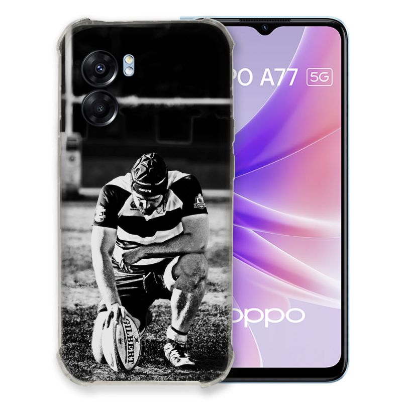 Coque Pour Oppo A77 5G Sport Rugby Noir Blanc
