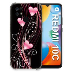 Coque Pour Xiaomi Redmi 10C Amour Coeur Rose Montant sur Noir