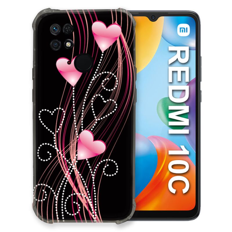 Coque Pour Xiaomi Redmi 10C Amour Coeur Rose Montant sur Noir