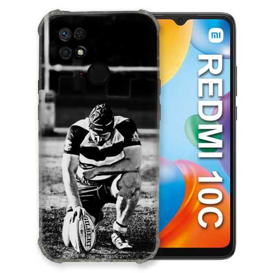 Coque Pour Xiaomi Redmi 10C Sport Rugby Noir Blanc
