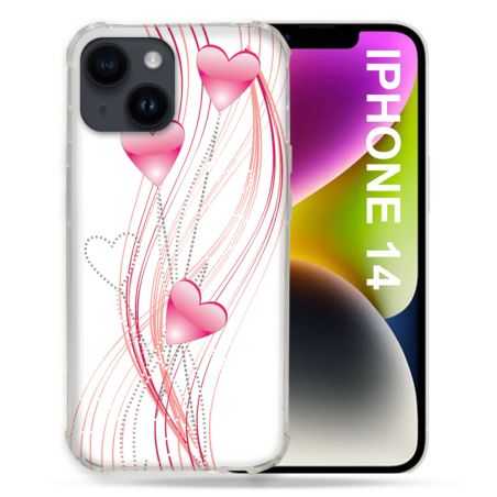 Coque Compatible MagSafe Pour Iphone 14 (6.1) Amour Coeur Rose Montant sur Blanc