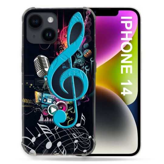 Coque Compatible MagSafe Pour Iphone 14 (6.1) Musique Cle Sol Bleu