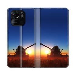 Housse cuir portefeuille Pour Xiaomi Redmi 10C Agriculture Moissonneuse Soleil