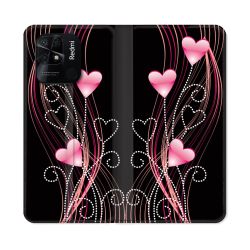 Housse cuir portefeuille Pour Xiaomi Redmi 10C Amour Coeur Rose Montant sur Noir