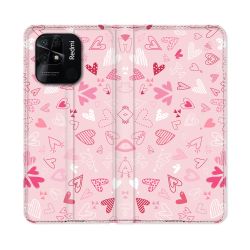 Housse cuir portefeuille Pour Xiaomi Redmi 10C Amour Ptis Coeurs