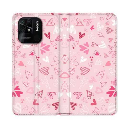 Housse cuir portefeuille Pour Xiaomi Redmi 10C Amour Ptis Coeurs
