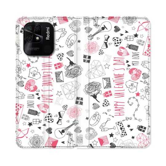 Housse cuir portefeuille Pour Xiaomi Redmi 10C Amour Valentines