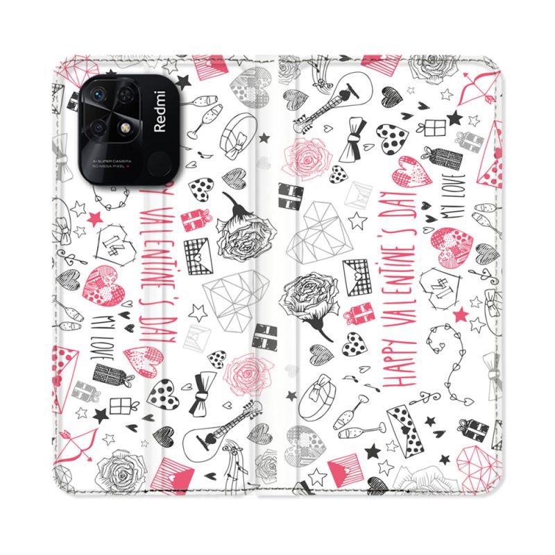 Housse cuir portefeuille Pour Xiaomi Redmi 10C Amour Valentines