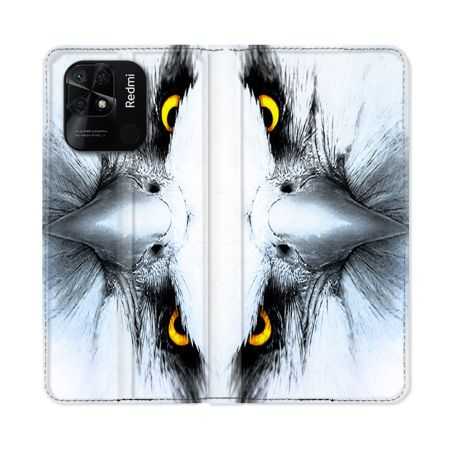 Housse cuir portefeuille Pour Xiaomi Redmi 10C Animal Aigle Royal Blanc