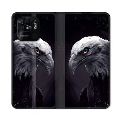 Housse cuir portefeuille Pour Xiaomi Redmi 10C Animal Aigle Royal Noir