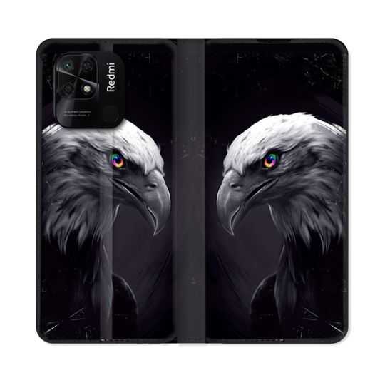 Housse cuir portefeuille Pour Xiaomi Redmi 10C Animal Aigle Royal Noir