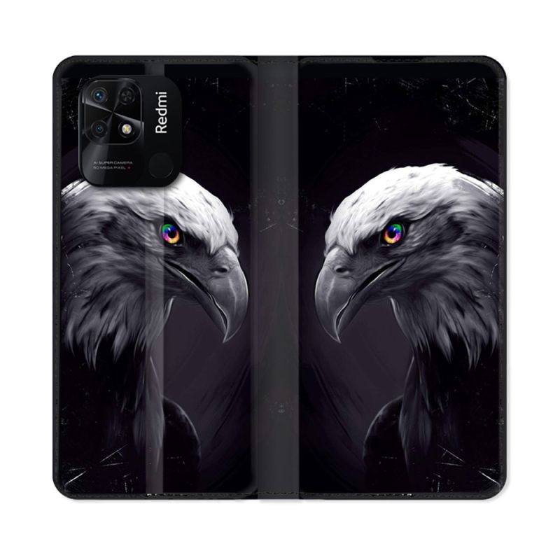 Housse cuir portefeuille Pour Xiaomi Redmi 10C Animal Aigle Royal Noir