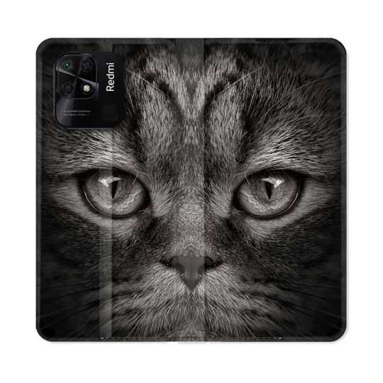 Housse cuir portefeuille Pour Xiaomi Redmi 10C Animal Chat Gris