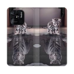 Housse cuir portefeuille Pour Xiaomi Redmi 10C Animal Chat Reflet