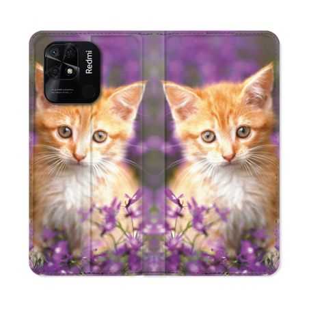 Housse cuir portefeuille Pour Xiaomi Redmi 10C Animal Chat Violet