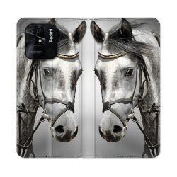 Housse cuir portefeuille Pour Xiaomi Redmi 10C Animal Cheval Blanc