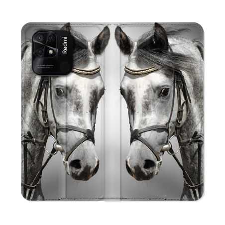 Housse cuir portefeuille Pour Xiaomi Redmi 10C Animal Cheval Blanc