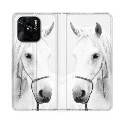 Housse cuir portefeuille Pour Xiaomi Redmi 10C Animal Cheval Cristal
