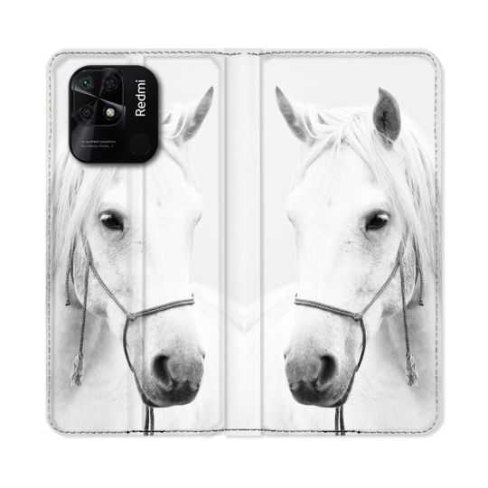 Housse cuir portefeuille Pour Xiaomi Redmi 10C Animal Cheval Cristal