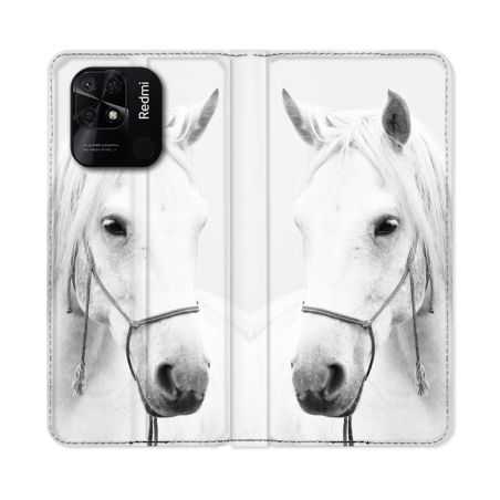 Housse cuir portefeuille Pour Xiaomi Redmi 10C Animal Cheval Cristal
