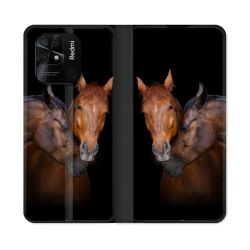 Housse cuir portefeuille Pour Xiaomi Redmi 10C Animal Cheval Marron