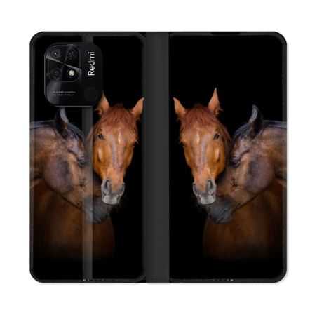 Housse cuir portefeuille Pour Xiaomi Redmi 10C Animal Cheval Marron