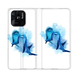 Housse cuir portefeuille Pour Xiaomi Redmi 10C Animal Dauphin Duo