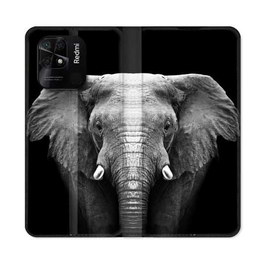 Housse cuir portefeuille Pour Xiaomi Redmi 10C Animal Elephant Noir