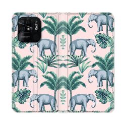 Housse cuir portefeuille Pour Xiaomi Redmi 10C Animal Elephant Pattern