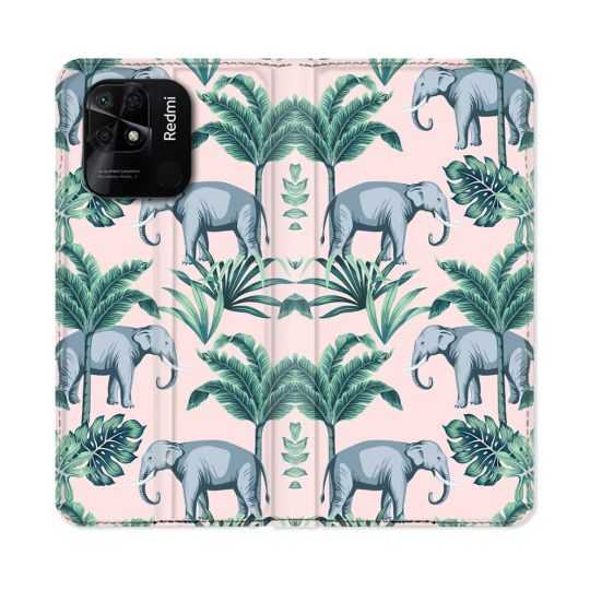 Housse cuir portefeuille Pour Xiaomi Redmi 10C Animal Elephant Pattern