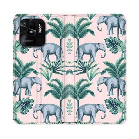 Housse cuir portefeuille Pour Xiaomi Redmi 10C Animal Elephant Pattern