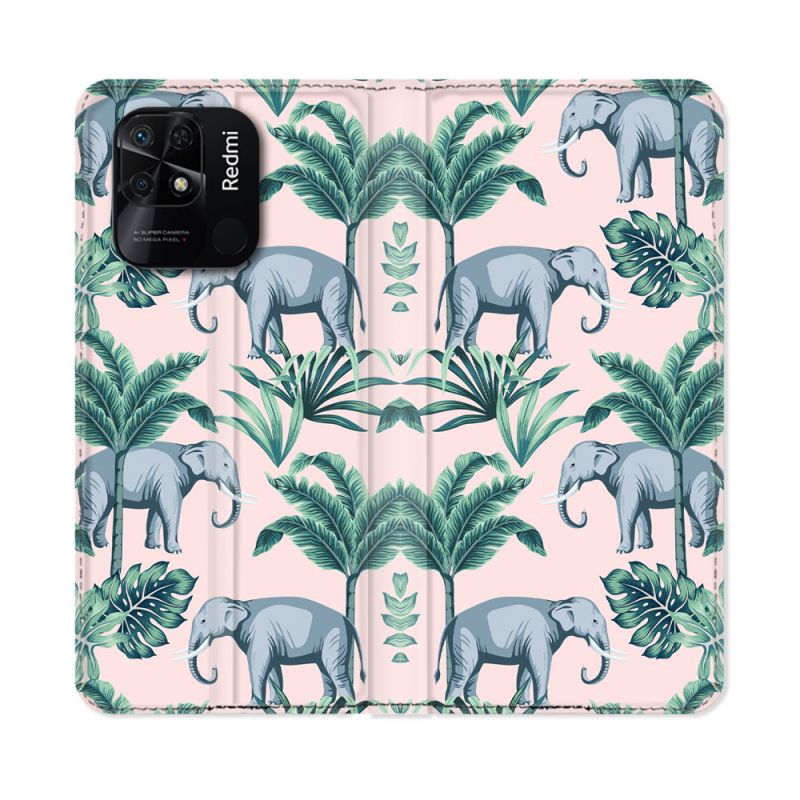 Housse cuir portefeuille Pour Xiaomi Redmi 10C Animal Elephant Pattern