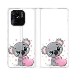 Housse cuir portefeuille Pour Xiaomi Redmi 10C Animal Koala Cœur