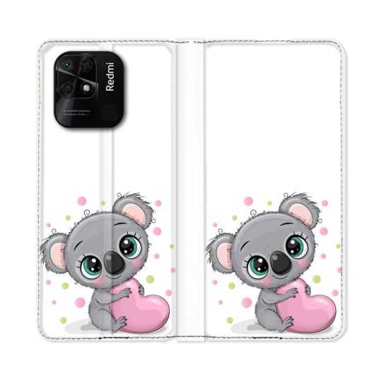 Housse cuir portefeuille Pour Xiaomi Redmi 10C Animal Koala Cœur