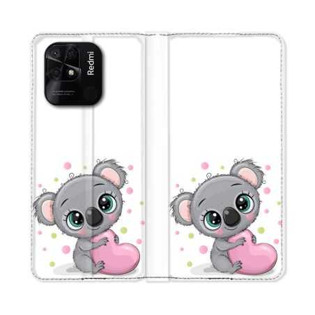 Housse cuir portefeuille Pour Xiaomi Redmi 10C Animal Koala Cœur