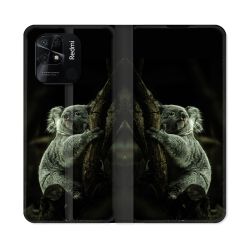 Housse cuir portefeuille Pour Xiaomi Redmi 10C Animal Koala Noir