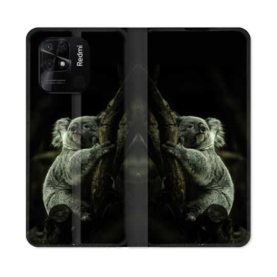 Housse cuir portefeuille Pour Xiaomi Redmi 10C Animal Koala Noir
