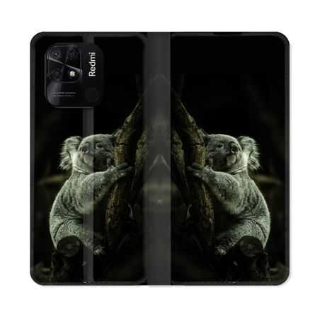 Housse cuir portefeuille Pour Xiaomi Redmi 10C Animal Koala Noir