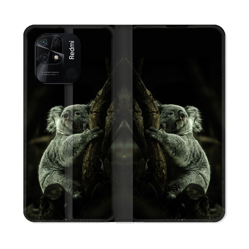 Housse cuir portefeuille Pour Xiaomi Redmi 10C Animal Koala Noir