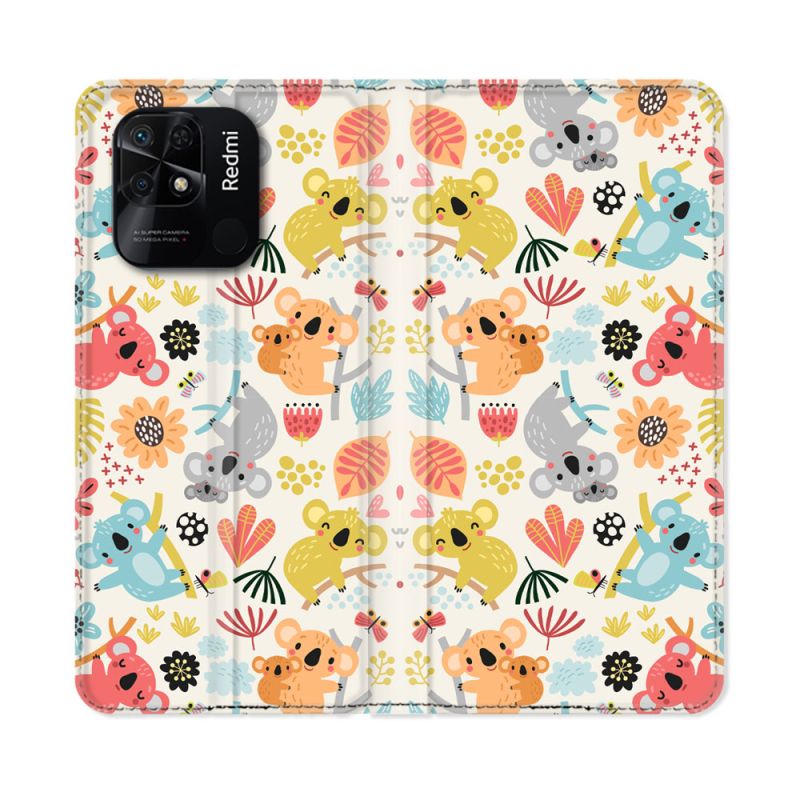 Housse cuir portefeuille Pour Xiaomi Redmi 10C Animal Koala Pattern