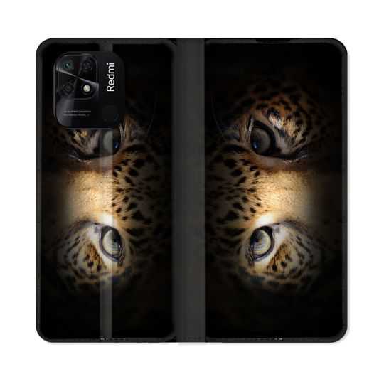 Housse cuir portefeuille Pour Xiaomi Redmi 10C Animal Leopard Yeux