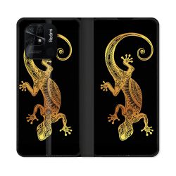 Housse cuir portefeuille Pour Xiaomi Redmi 10C Animal Lezard Noir