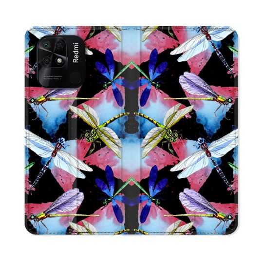 Housse cuir portefeuille Pour Xiaomi Redmi 10C Animal Libellule