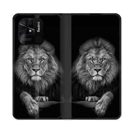 Housse cuir portefeuille Pour Xiaomi Redmi 10C Animal Lion Majestueux