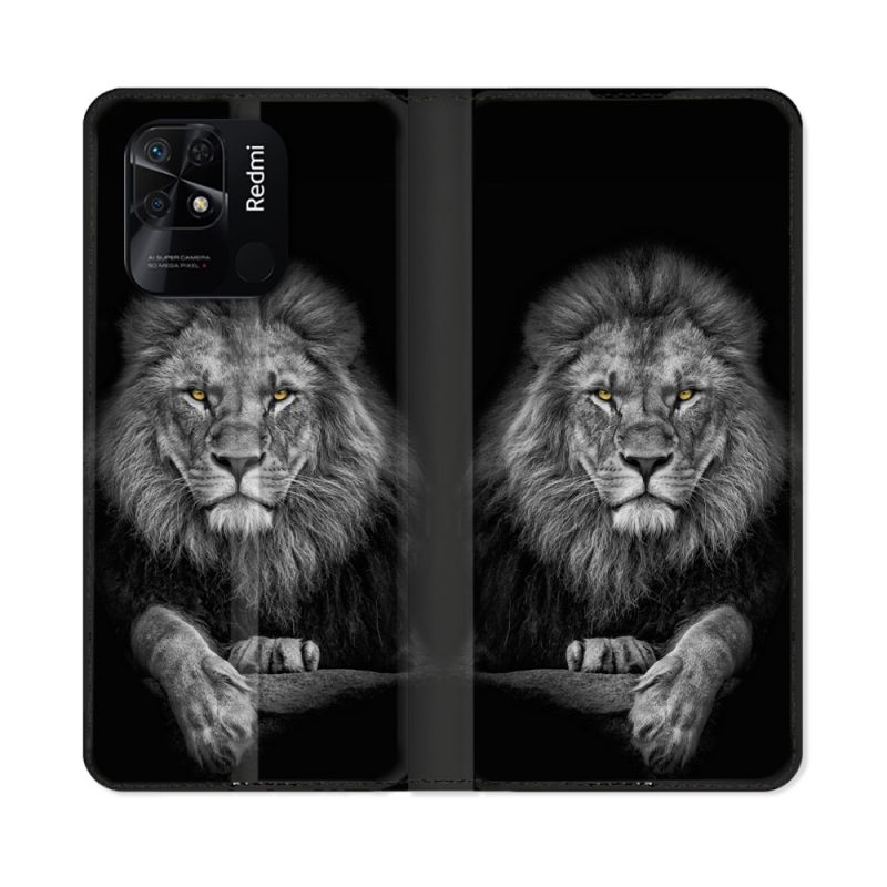 Housse cuir portefeuille Pour Xiaomi Redmi 10C Animal Lion Majestueux